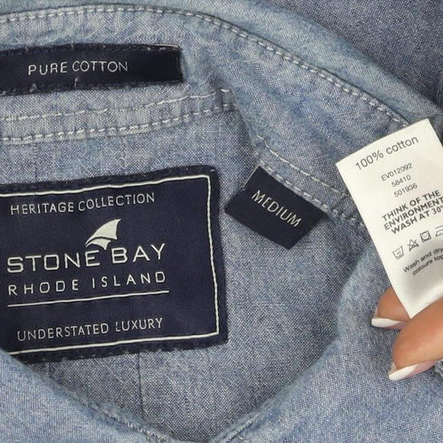 Stone Bay Men’s Blue M Cotton Chambray Short Sleeve Button-Up Shirt
