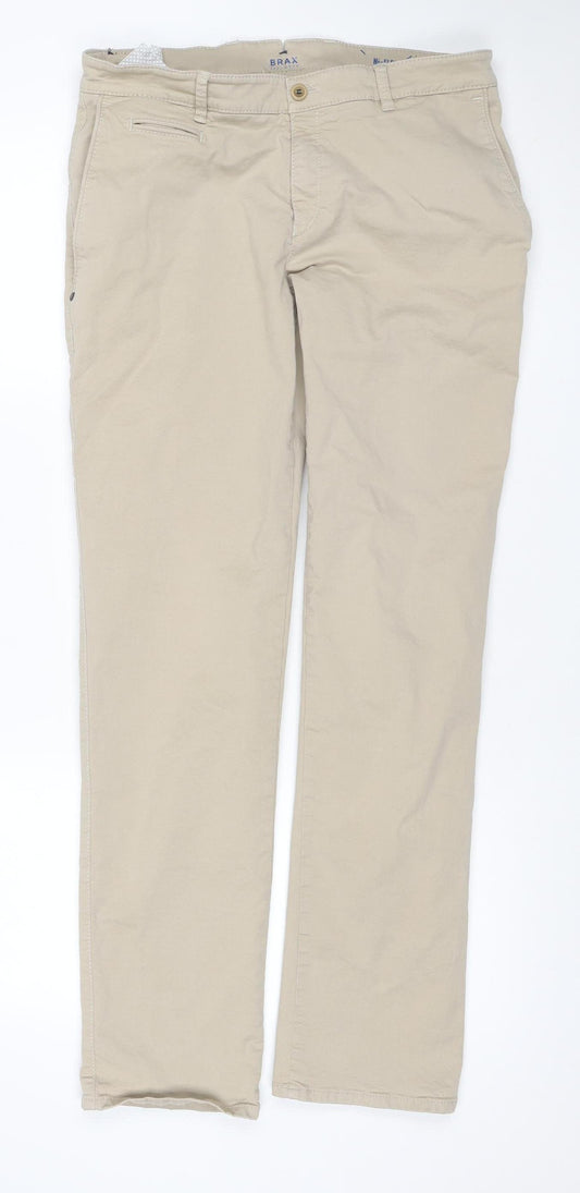 Brax Men’s Beige 32/32 Stretch Cotton Chino Trousers Flat Front