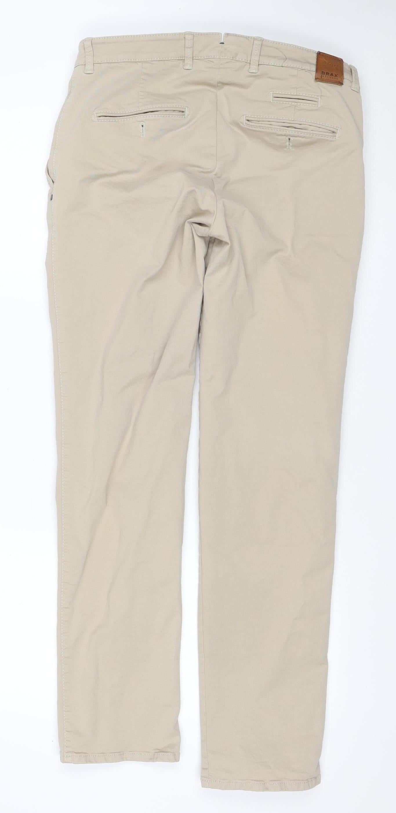 Brax Men’s Beige 32/32 Stretch Cotton Chino Trousers Flat Front