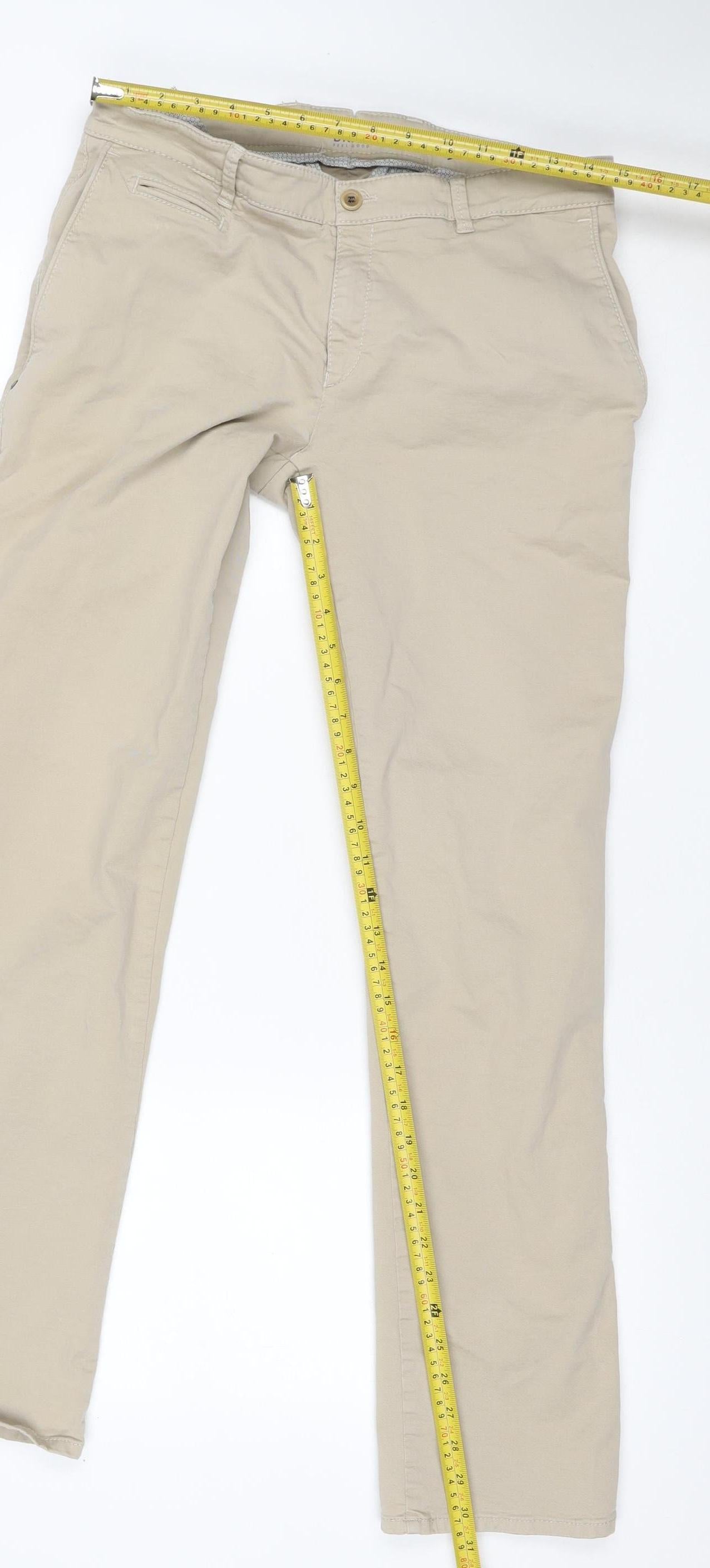 Brax Men’s Beige 32/32 Stretch Cotton Chino Trousers Flat Front