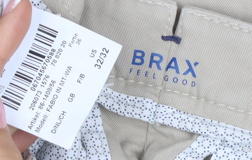Brax Men’s Beige 32/32 Stretch Cotton Chino Trousers Flat Front