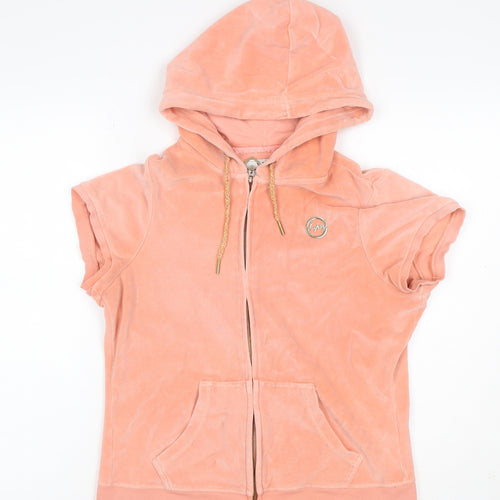 Lipsy Women Orange UK 18 Velour Full Zip Hooded Sequin Hoodie