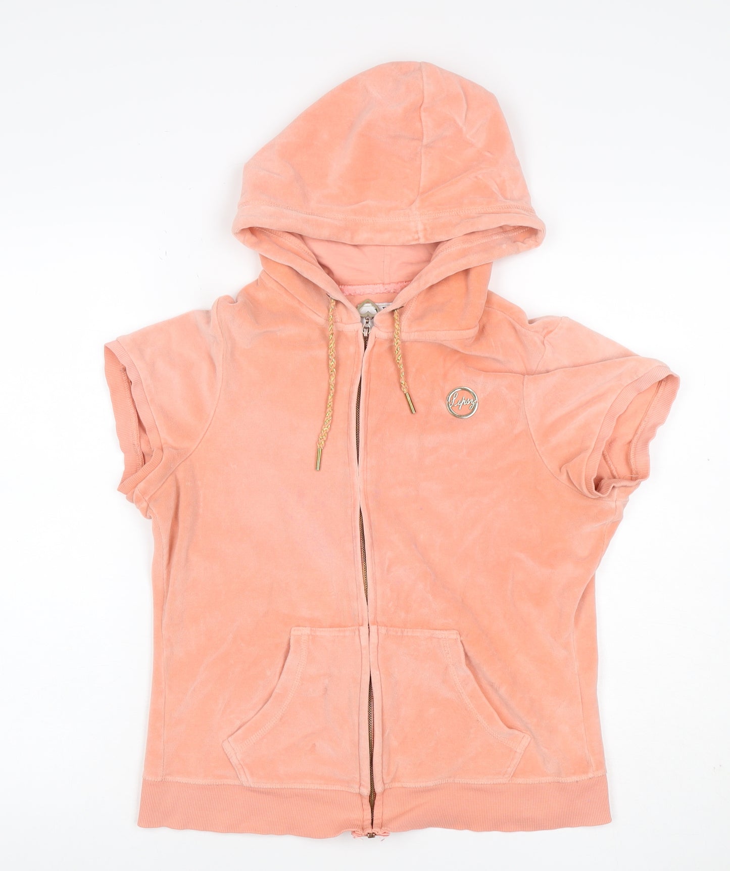 Lipsy Women Orange UK 18 Velour Full Zip Hooded Sequin Hoodie