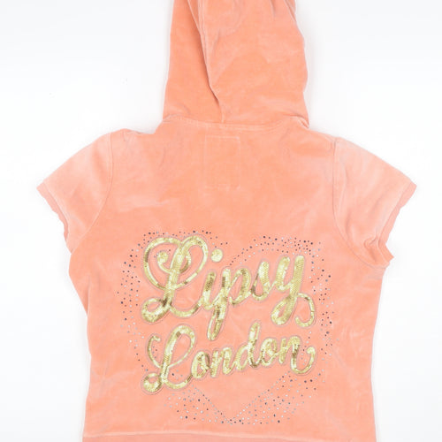 Lipsy Women Orange UK 18 Velour Full Zip Hooded Sequin Hoodie