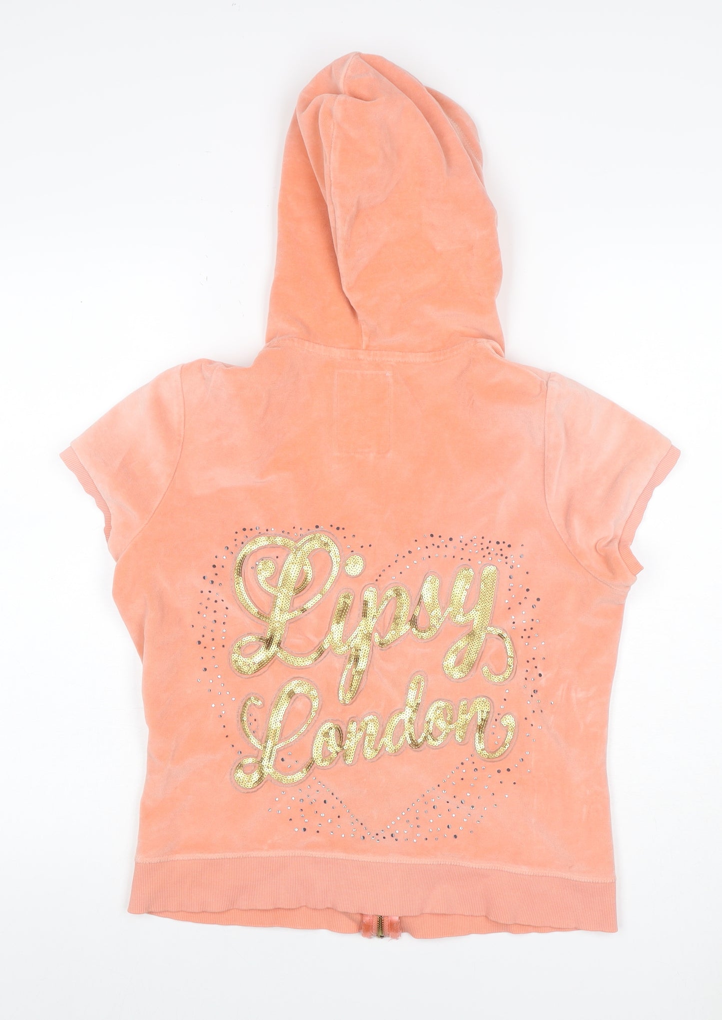 Lipsy Women Orange UK 18 Velour Full Zip Hooded Sequin Hoodie