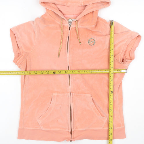 Lipsy Women Orange UK 18 Velour Full Zip Hooded Sequin Hoodie