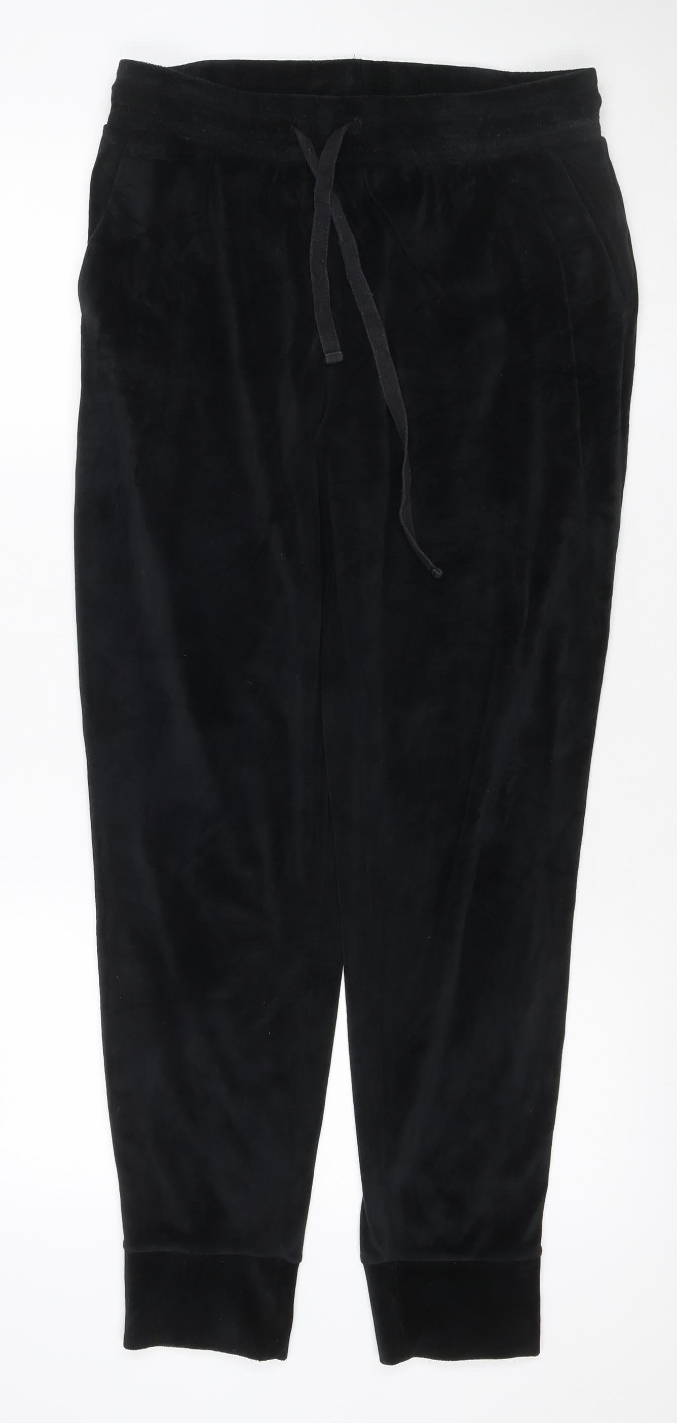 M&S Women Black UK 14 Velour Drawstring Jogger Sweatpants