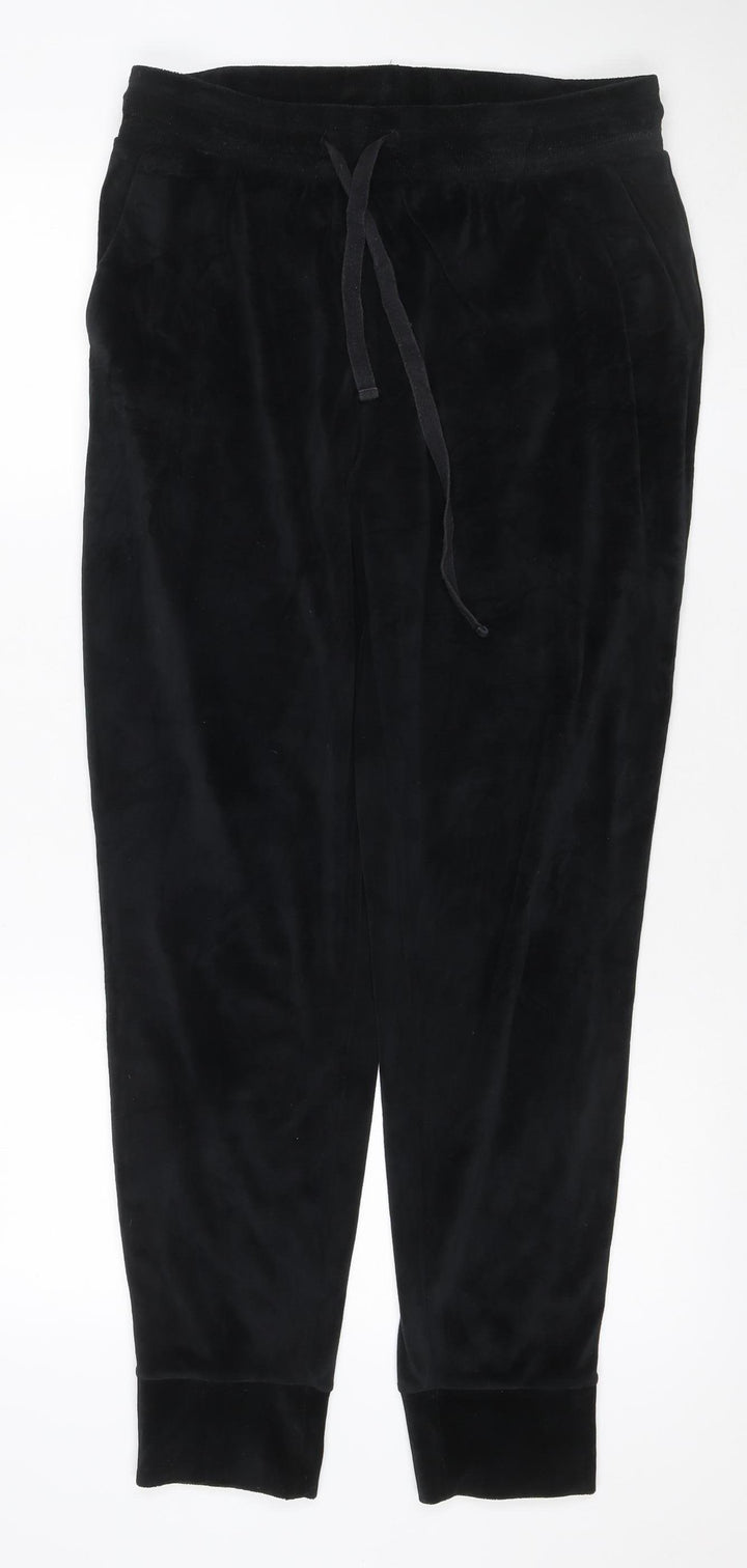 M&S Women Black UK 14 Velour Drawstring Jogger Sweatpants