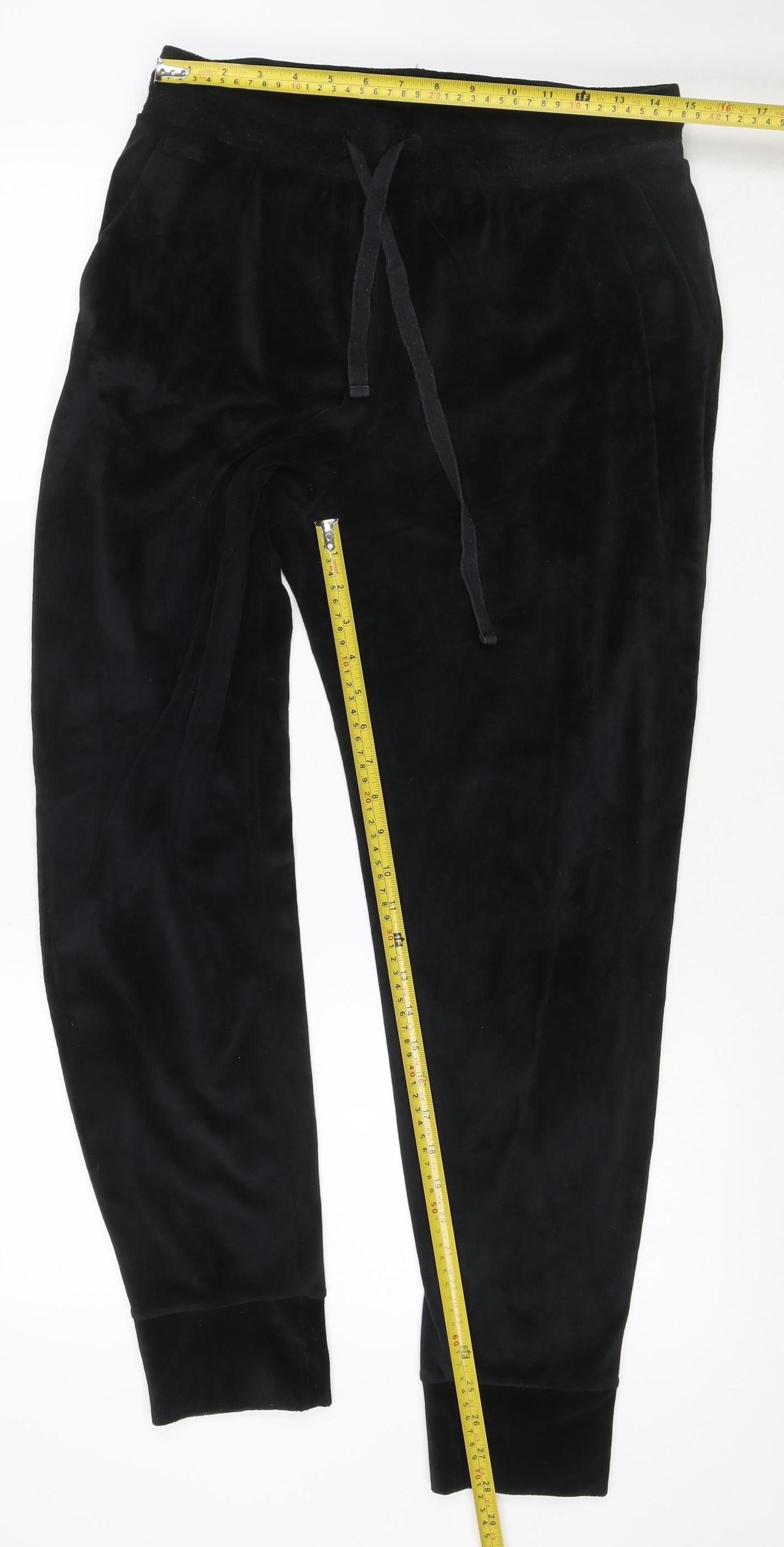 M&S Women Black UK 14 Velour Drawstring Jogger Sweatpants