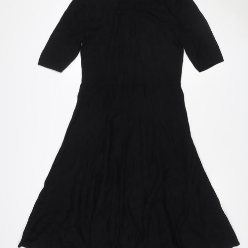 Per Una Women Black Size 16 Fit & Flare Knit Long Sleeve Knee Dress