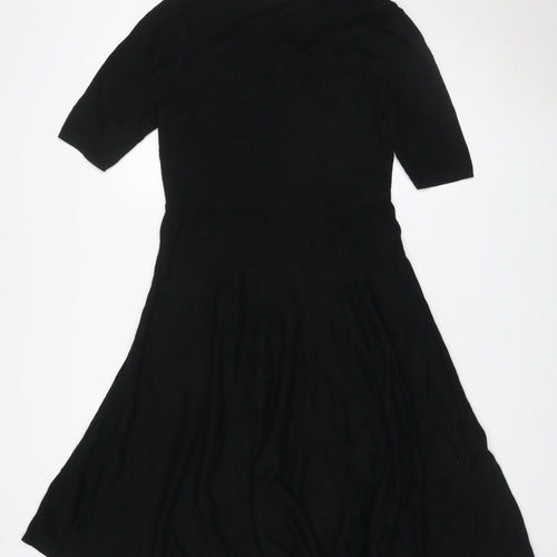 Per Una Women Black Size 16 Fit & Flare Knit Long Sleeve Knee Dress