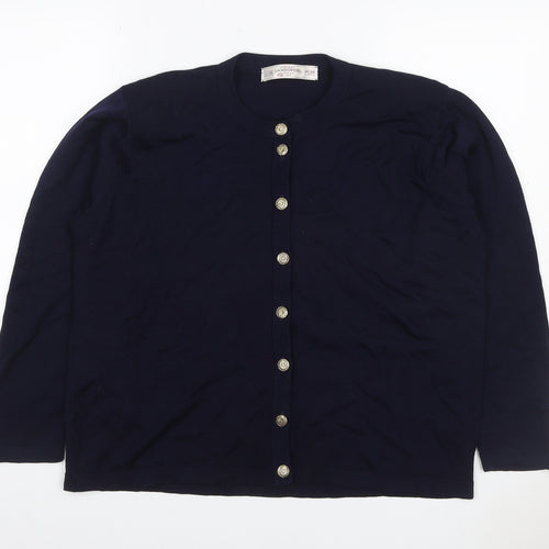 St Michael Women Navy Lambswool Cardigan UK 18 Gold Button Round Neck