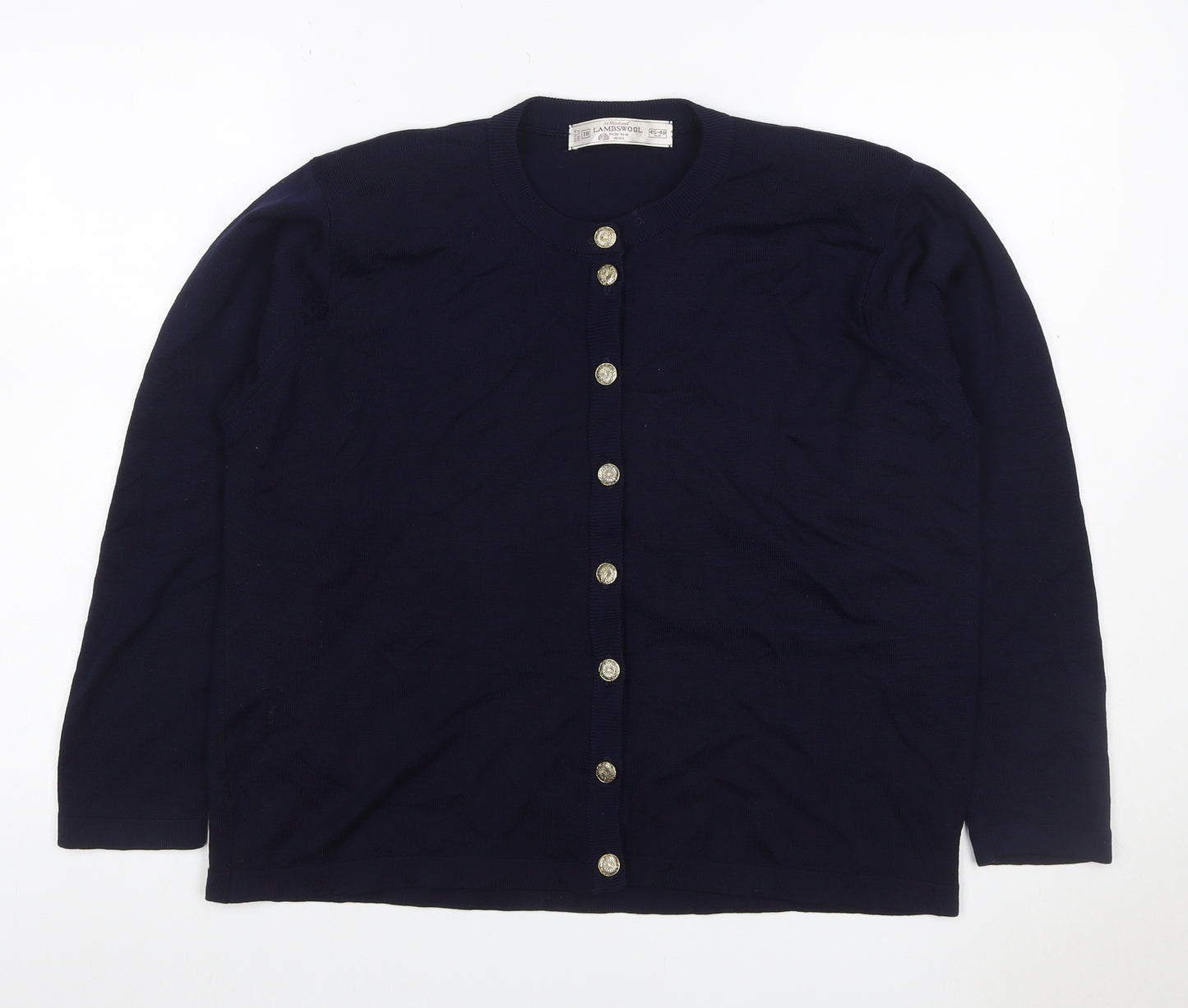 St Michael Women Navy Lambswool Cardigan UK 18 Gold Button Round Neck