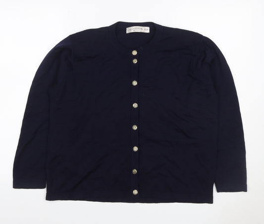 St Michael Women Navy Lambswool Cardigan UK 18 Gold Button Round Neck