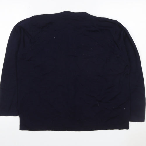 St Michael Women Navy Lambswool Cardigan UK 18 Gold Button Round Neck