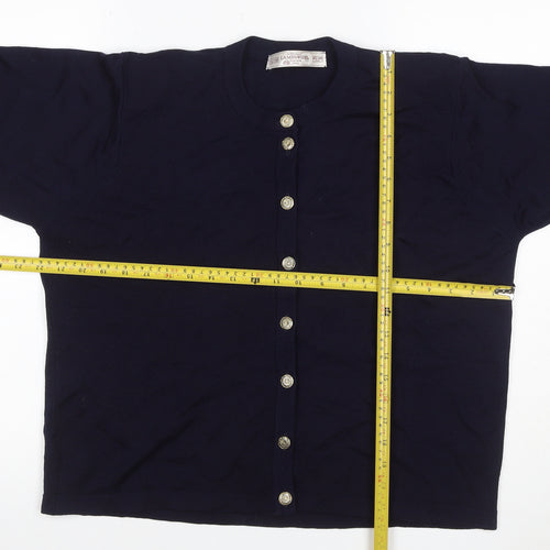 St Michael Women Navy Lambswool Cardigan UK 18 Gold Button Round Neck