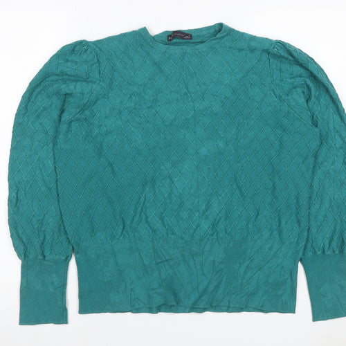 M&S Collection Women Green Size 18 Cable Knit Balloon Sleeve Jumper