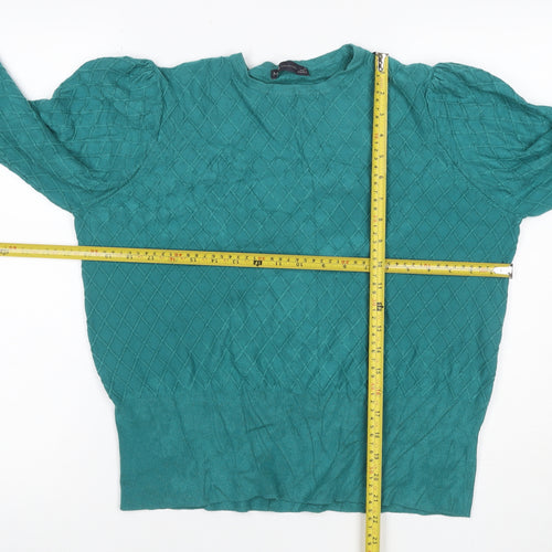 M&S Collection Women Green Size 18 Cable Knit Balloon Sleeve Jumper