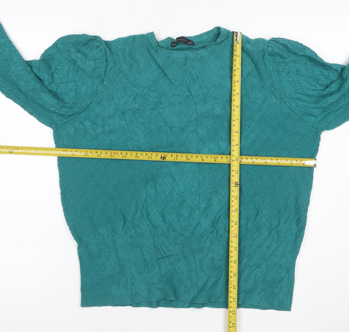 M&S Collection Women Green Size 18 Cable Knit Balloon Sleeve Jumper