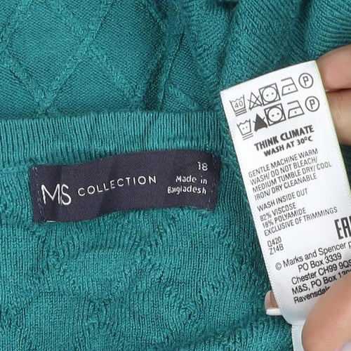 M&S Collection Women Green Size 18 Cable Knit Balloon Sleeve Jumper