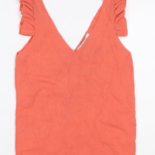 Next Women Orange UK 12 Ruffle Strap V-Neck Sleeveless Camisole Top