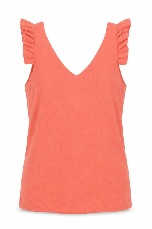 Front view of Next Women Orange UK 12 Ruffle Strap V-Neck Sleeveless Camisole Top