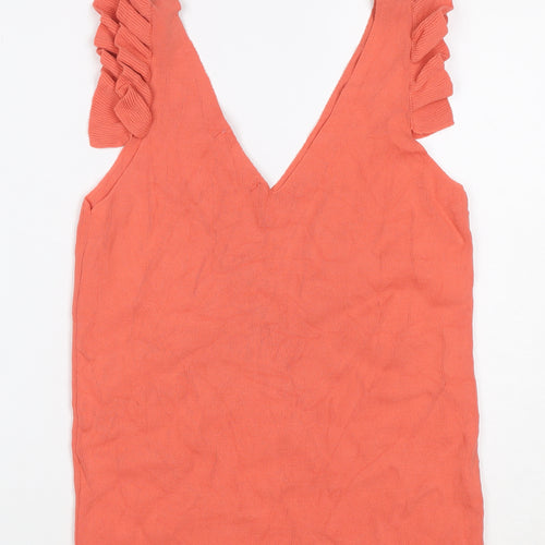 Next Women Orange UK 12 Ruffle Strap V-Neck Sleeveless Camisole Top