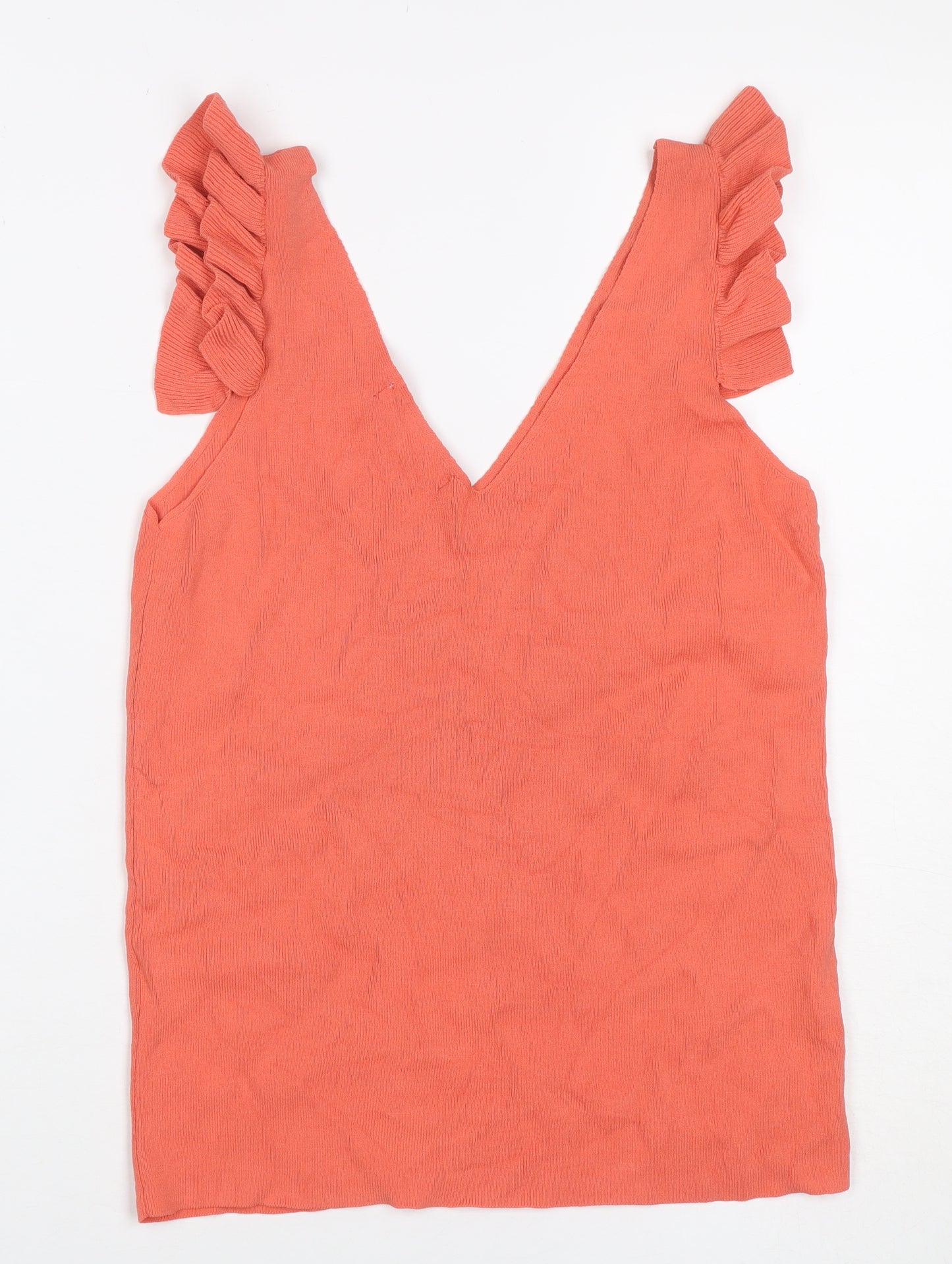 Next Women Orange UK 12 Ruffle Strap V-Neck Sleeveless Camisole Top