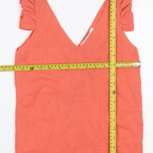 Next Women Orange UK 12 Ruffle Strap V-Neck Sleeveless Camisole Top