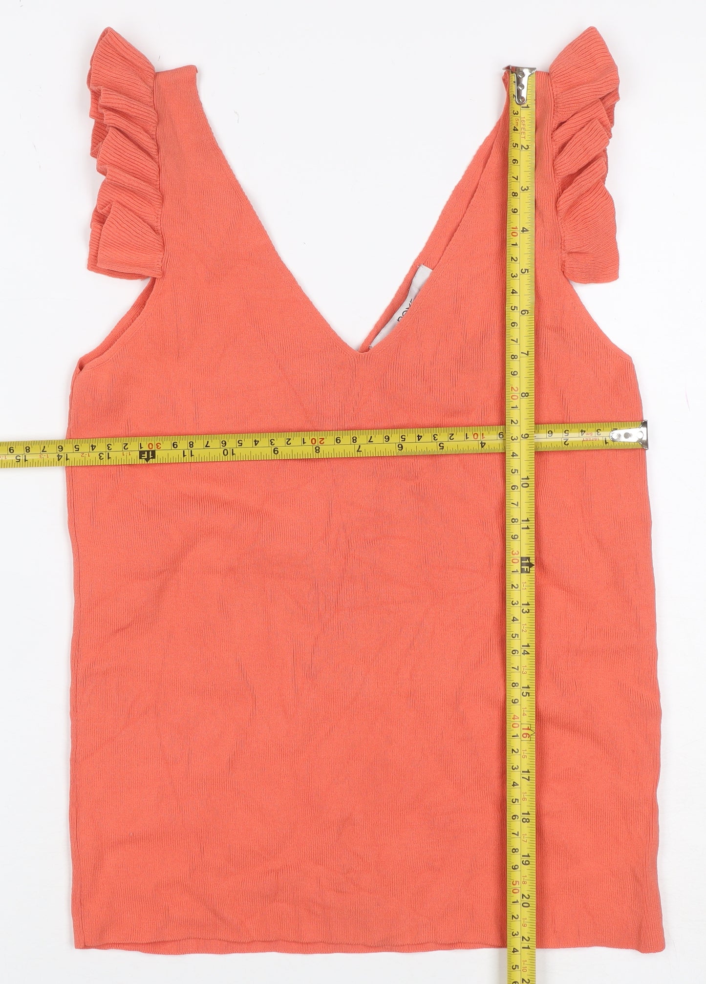 Next Women Orange UK 12 Ruffle Strap V-Neck Sleeveless Camisole Top
