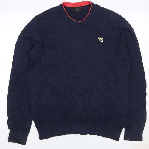 PS Paul Smith Men's Blue L Cotton Zebra Logo Crew Neck Jumper