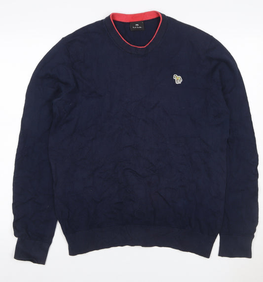 PS Paul Smith Men's Blue L Cotton Zebra Logo Crew Neck Jumper