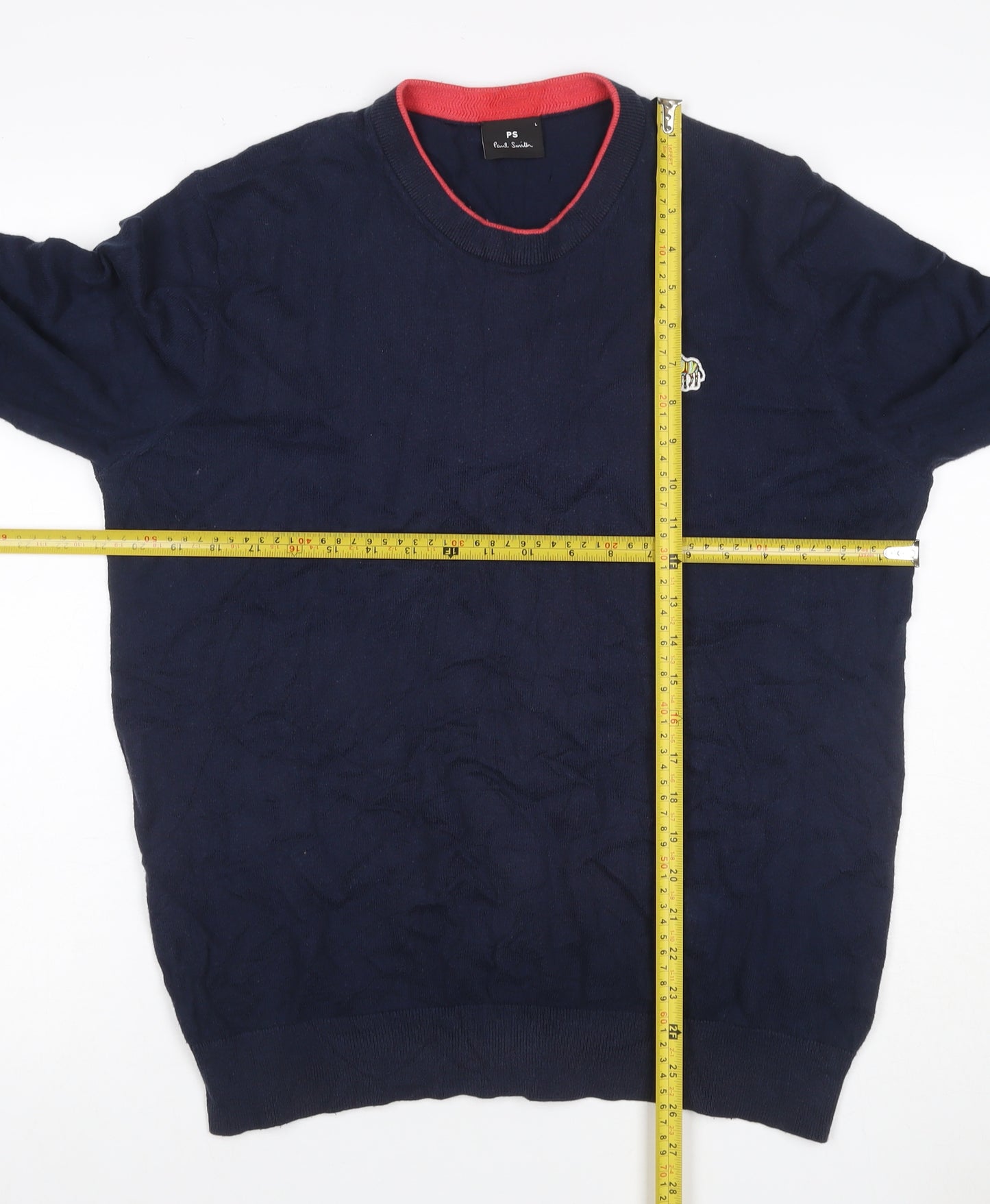 PS Paul Smith Men's Blue L Cotton Zebra Logo Crew Neck Jumper