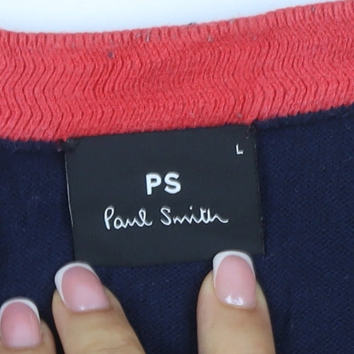 PS Paul Smith Men's Blue L Cotton Zebra Logo Crew Neck Jumper