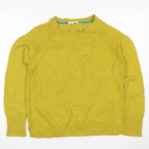White Stuff Women’s Yellow UK 14 Cotton Raglan Round Neck Knit Jumper