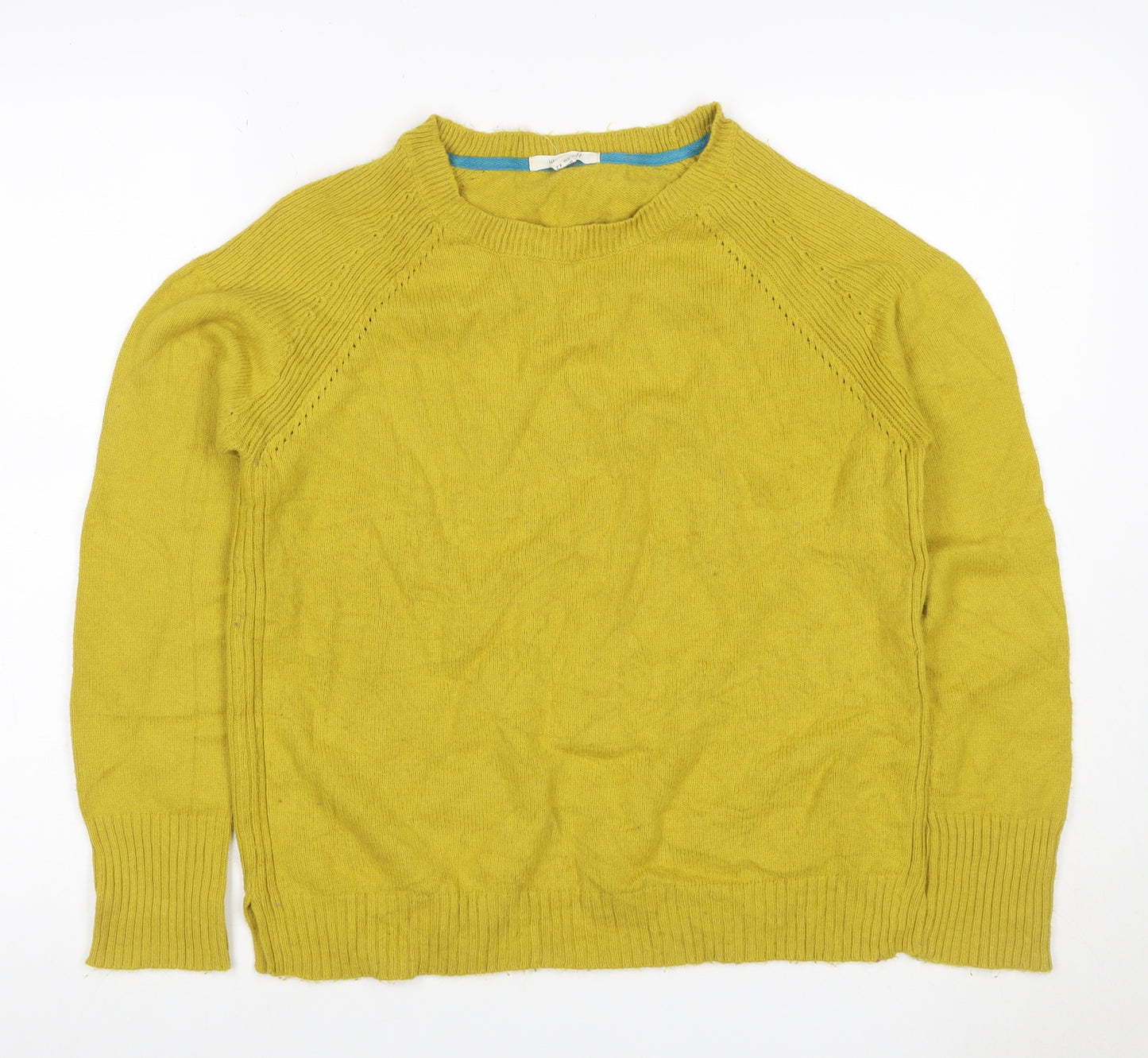 White Stuff Women’s Yellow UK 14 Cotton Raglan Round Neck Knit Jumper
