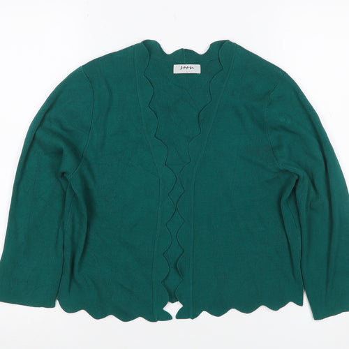 Soom Women Green L Open Scallop Edge Knit Cardigan Long Sleeve