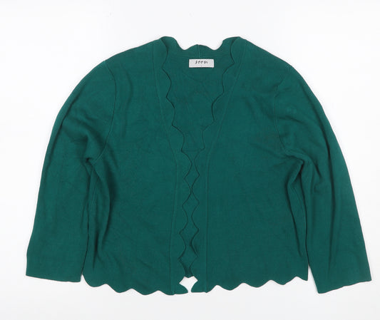 Soom Women Green L Open Scallop Edge Knit Cardigan Long Sleeve