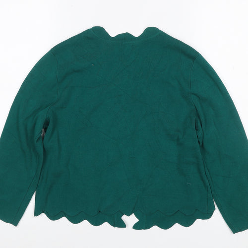Soom Women Green L Open Scallop Edge Knit Cardigan Long Sleeve