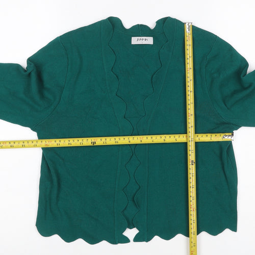 Soom Women Green L Open Scallop Edge Knit Cardigan Long Sleeve