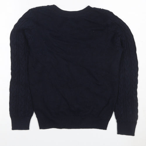 Basic Women’s Blue S Cable Knit Crew Neck Cotton Pullover Jumper