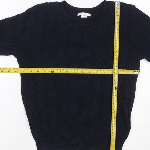 Basic Women’s Blue S Cable Knit Crew Neck Cotton Pullover Jumper