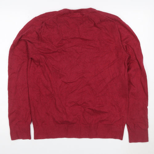 Tommy Hilfiger Men’s Red M Cotton Cashmere V-Neck Logo Pullover Jumper