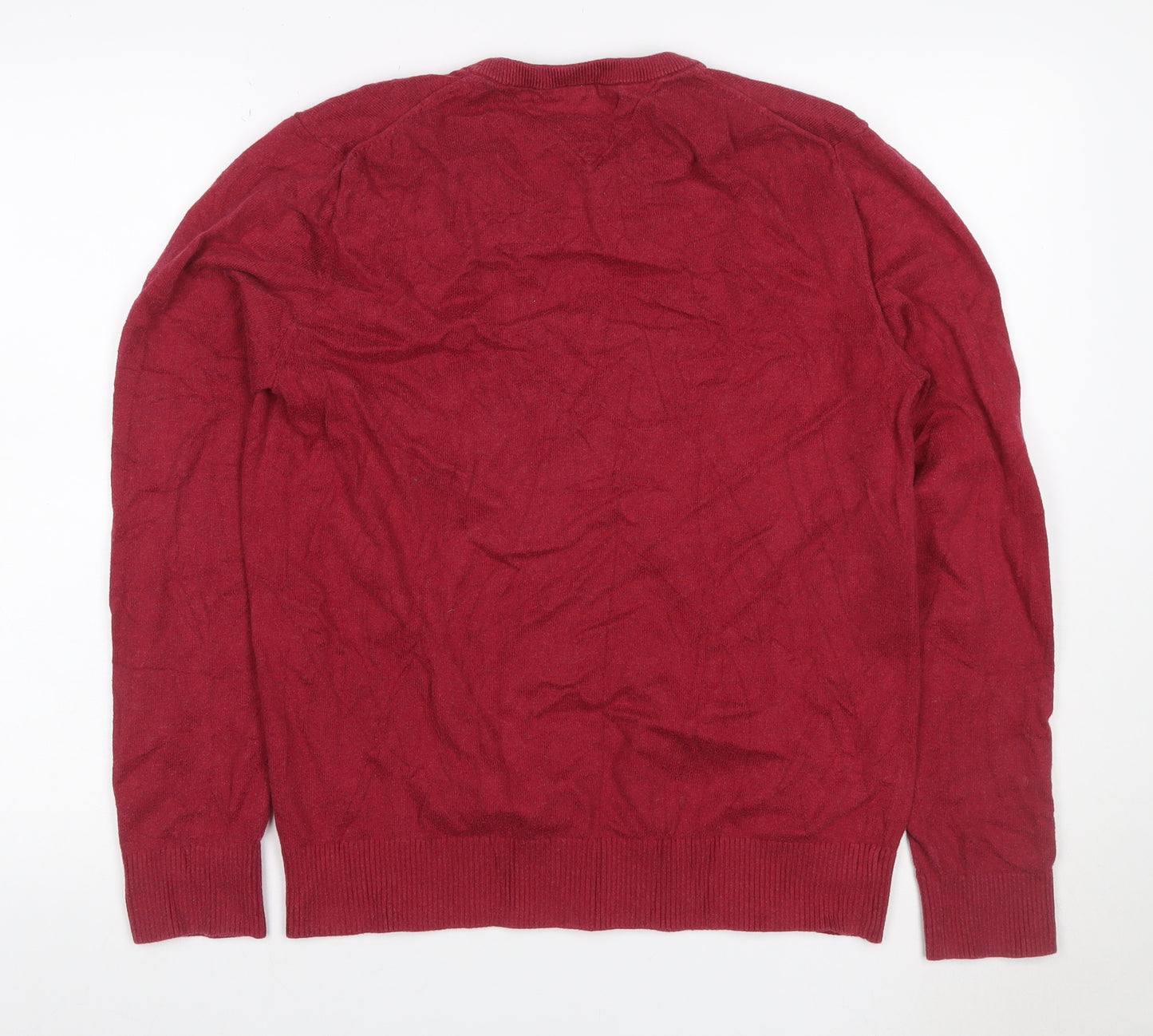Tommy Hilfiger Men’s Red M Cotton Cashmere V-Neck Logo Pullover Jumper