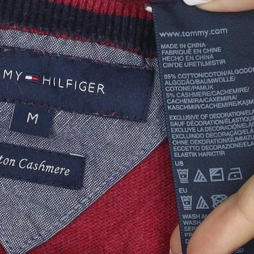 Tommy Hilfiger Men’s Red M Cotton Cashmere V-Neck Logo Pullover Jumper