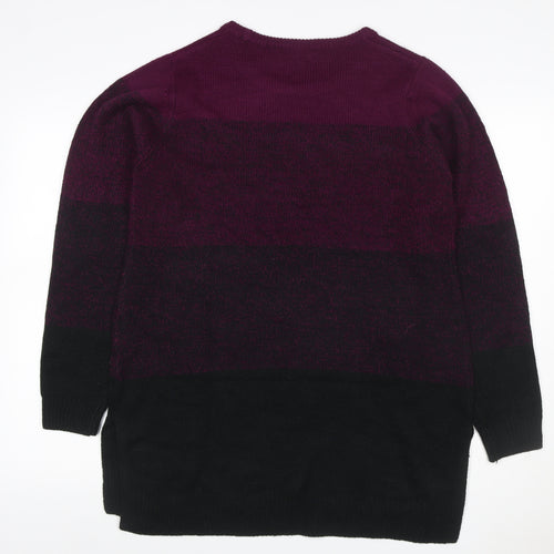 Yours Women Purple Black Colour Block Knit Tunic Jumper UK 16
