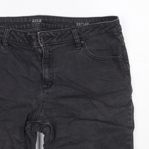 ANA Women’s Black Denim Bermuda Shorts UK 14 Petite 32in Waist Cuffed