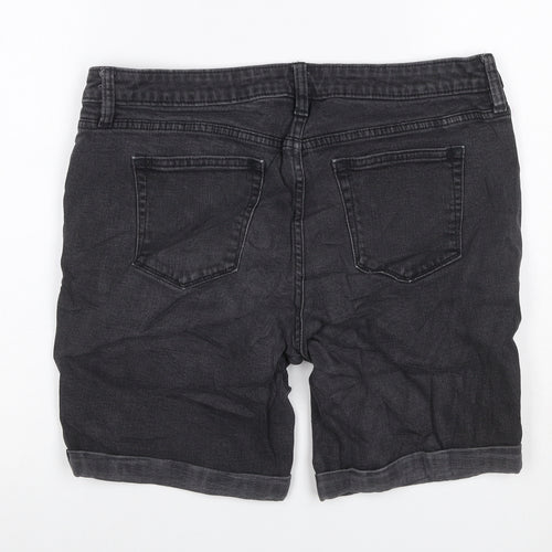 ANA Women’s Black Denim Bermuda Shorts UK 14 Petite 32in Waist Cuffed