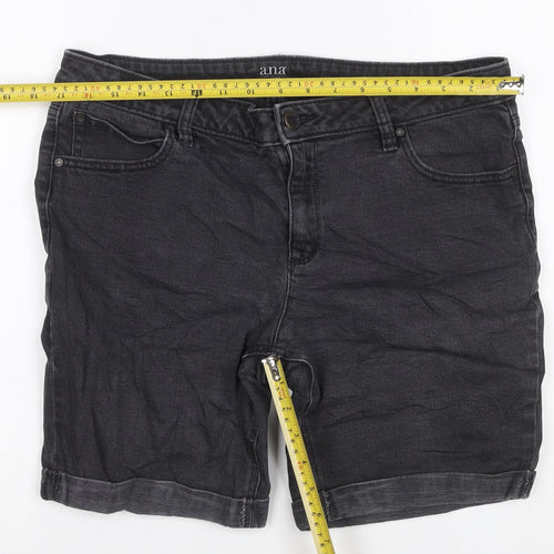 ANA Women’s Black Denim Bermuda Shorts UK 14 Petite 32in Waist Cuffed