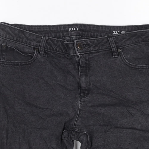 ANA Women’s Black Denim Bermuda Shorts UK 14 Petite 32in Waist Cuffed